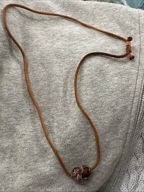 Handmade Brown Suede Necklace with Pink Glass Bead